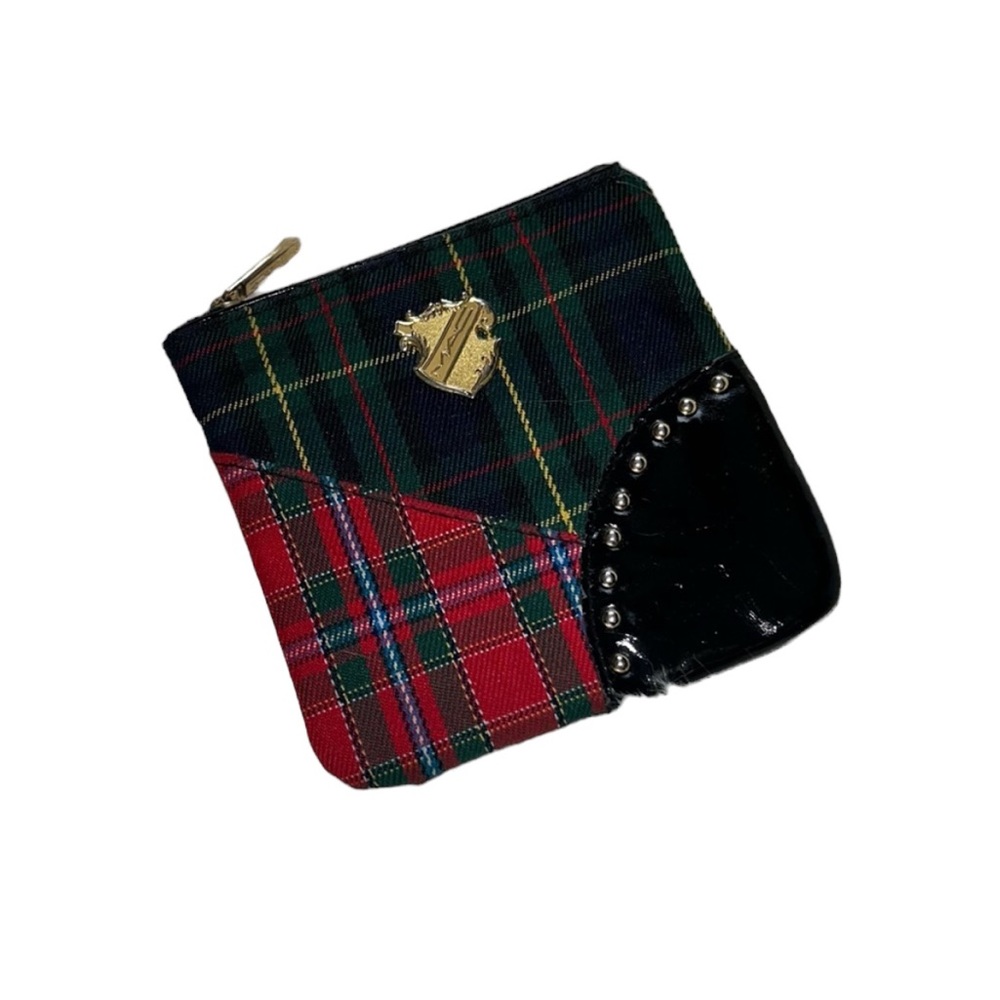 Black Red & Green Plaid Mac Wallet Gold Detailing Zipper Bag Lightweight Design!